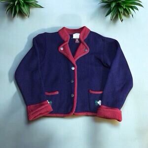 Vintage Susan Bristol Cardigan Sweater Womens Small Navy Floral 1989 Embroidered